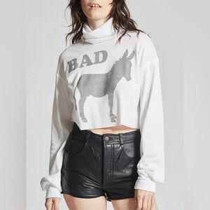 Recycled Karma Bad Donkey‎ Cropped Turtle Neck Tee - Size S - White - NWOT